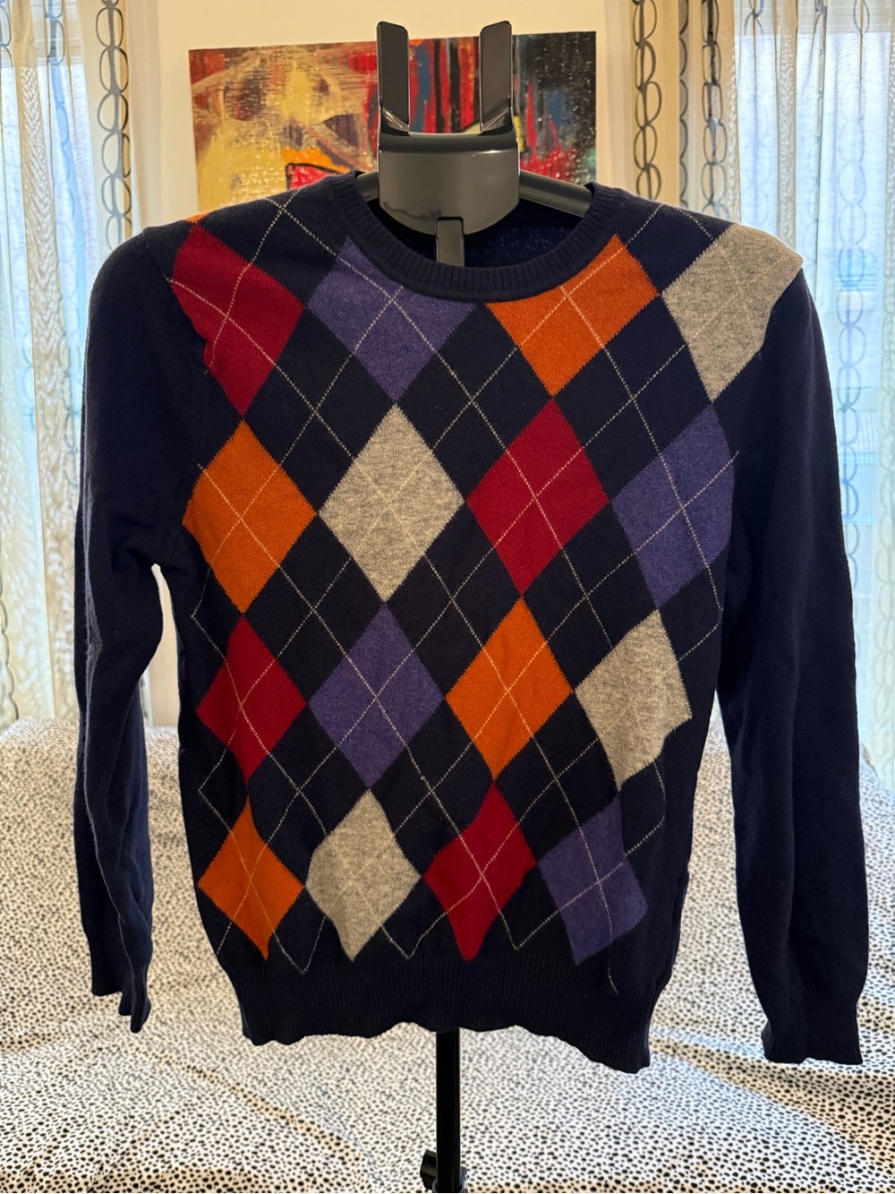 United Colors Of Benetton Navy Argyle Crewneck Sweater
